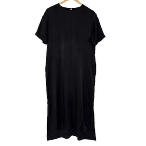 Satin Black Short Sleeve Shirt Dress all:row Minimalist Black Midi Dress